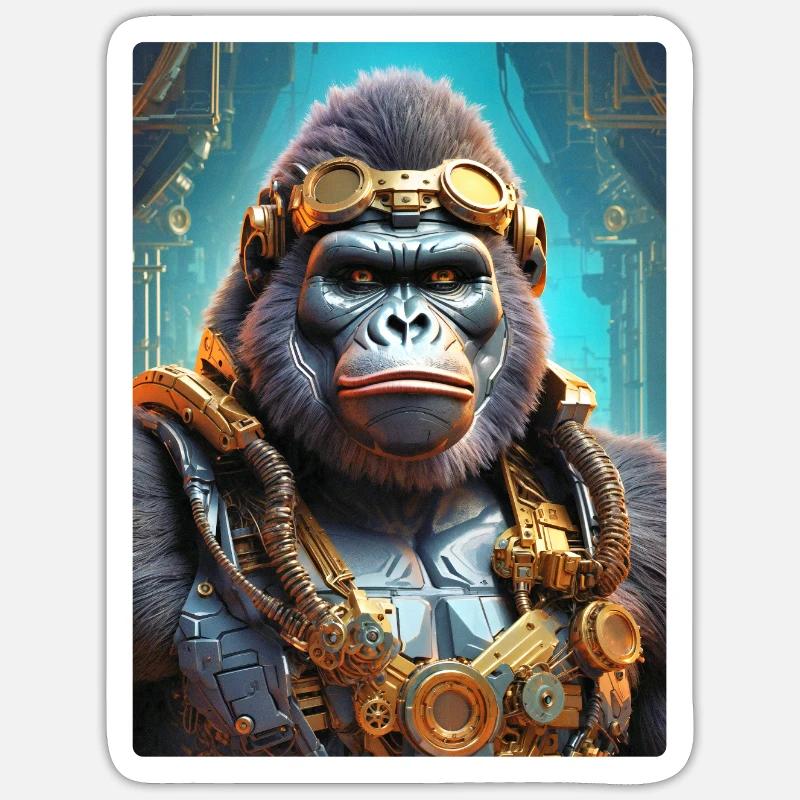 Steampunk Gorilla 1.13 - Sticker Größe S (10 x 10 cm) - Mattweiß
