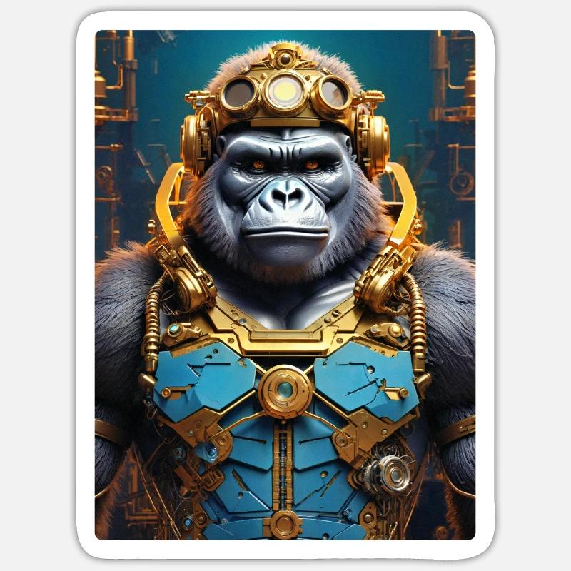 Steampunk Gorilla 1.2 - Sticker Größe S (10 x 10 cm) - Mattweiß