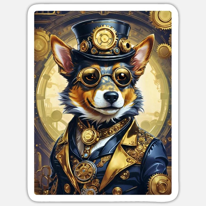 Chien Steampunk 1.6 - Sticker taille S (10 x 10 cm) - blanc mat