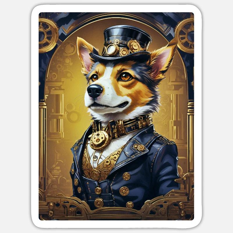 Chien Steampunk 1.11 - Sticker taille S (10 x 10 cm) - blanc mat