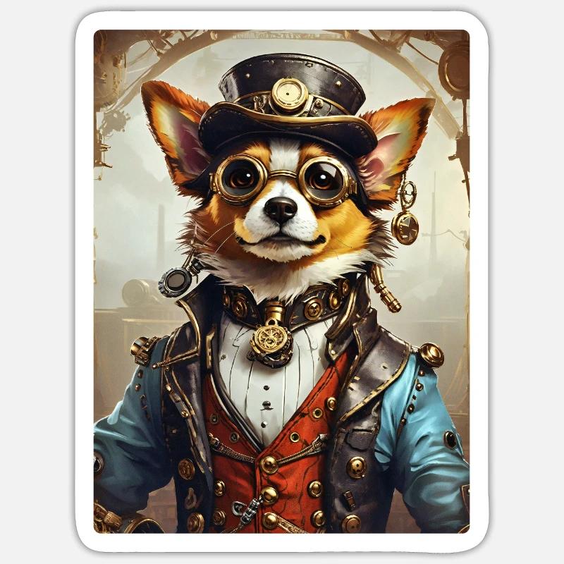 Chien Steampunk 1.9 - Sticker taille S (10 x 10 cm) - blanc mat