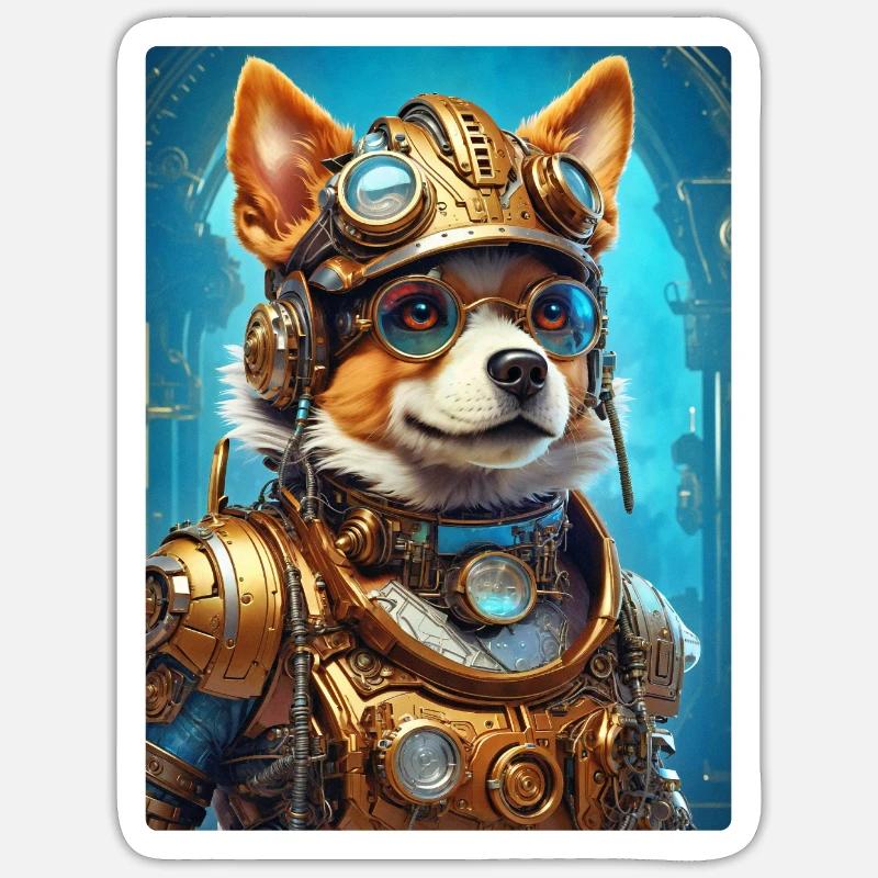 Chien Steampunk 1.21 - Sticker taille S (10 x 10 cm) - blanc mat