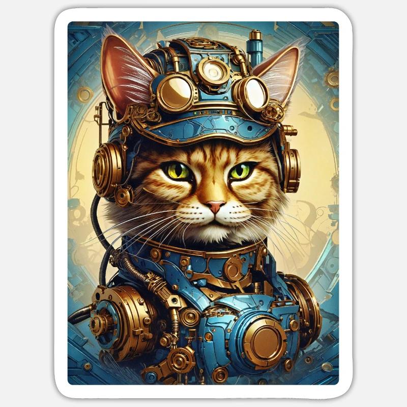 Chat steampunk 1.7 - Sticker taille S (10 x 10 cm) - blanc mat