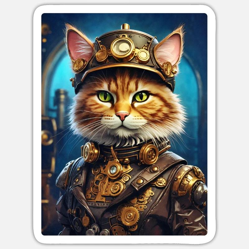 Steampunk Cat 1.3 - Sticker size S (10 x 10 cm) - white matte