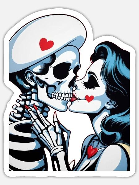Skelett Paar - Sticker Größe S (10 x 10 cm) - Mattweiß
