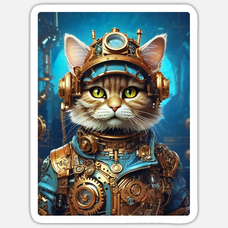 Chat Steampunk 1.9 Sticker taille S (10 x 10 cm)