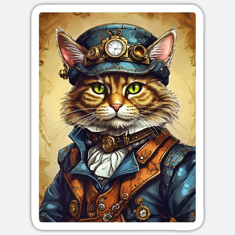 Chat steampunk 1.12 - Sticker taille S (10 x 10 cm) - blanc mat