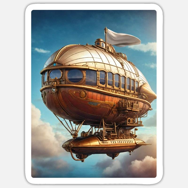 Dirigeable steampunk 1.3 - Sticker taille S (10 x 10 cm) - blanc mat
