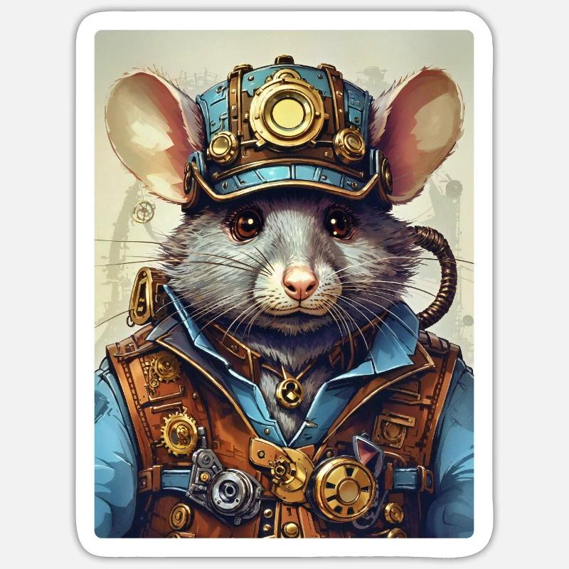 Rat steampunk 1.11 - Sticker taille S (10 x 10 cm) - blanc mat