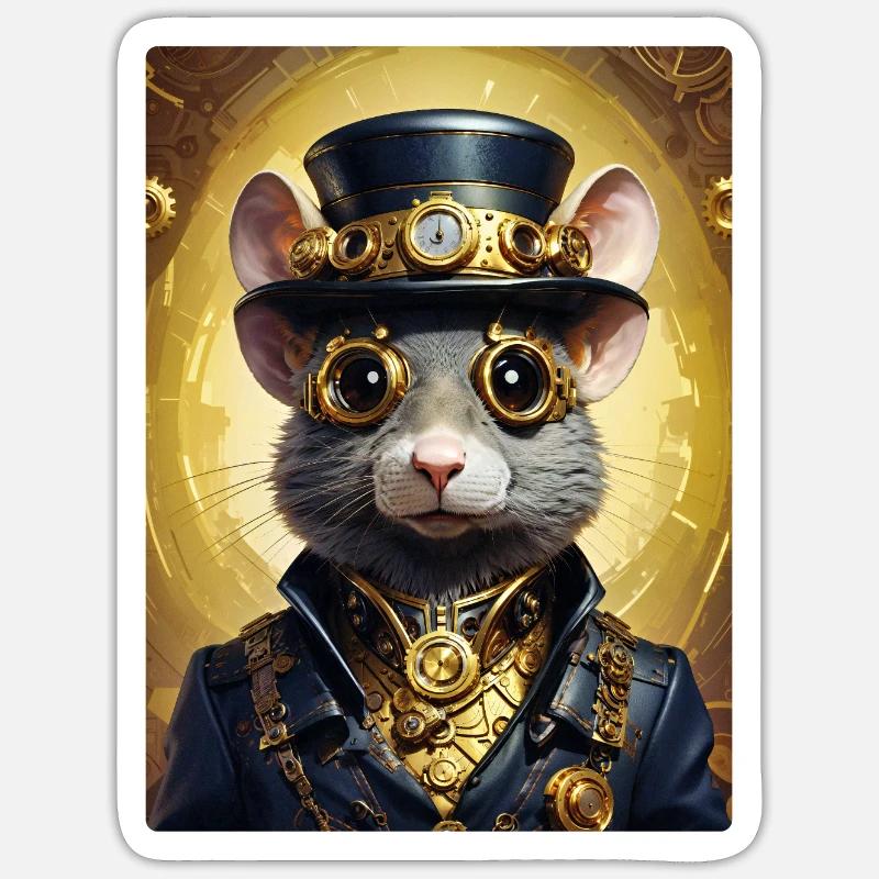 Rat Steampunk 1.14 - Sticker taille S (10 x 10 cm) - blanc mat
