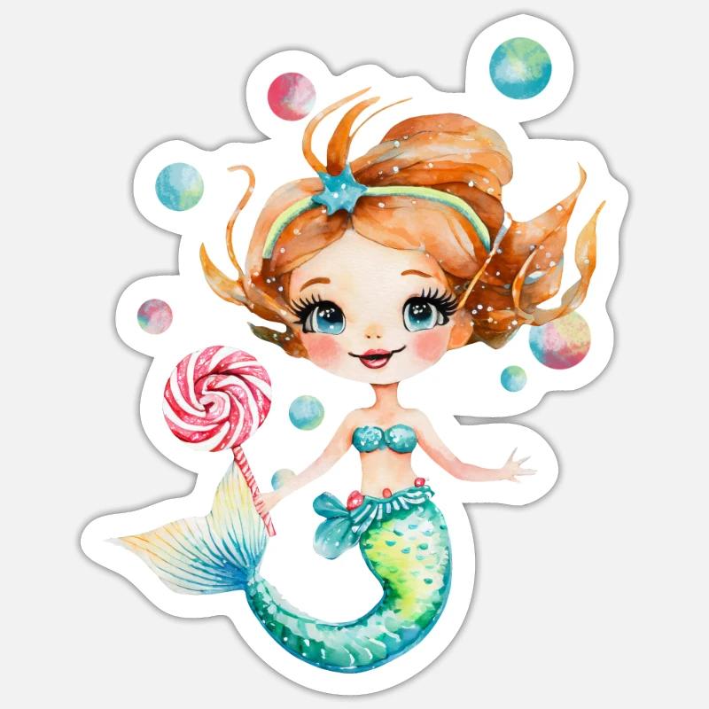 Petite sirène avec sucette - Sticker taille S (10 x 10 cm) - blanc mat