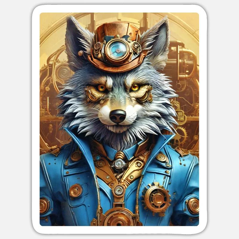 Steampunk Wolf 1.8 - Sticker Größe S (10 x 10 cm) - Mattweiß