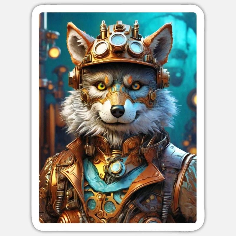 Steampunk Wolf 1.13 - Sticker Größe S (10 x 10 cm) - Mattweiß