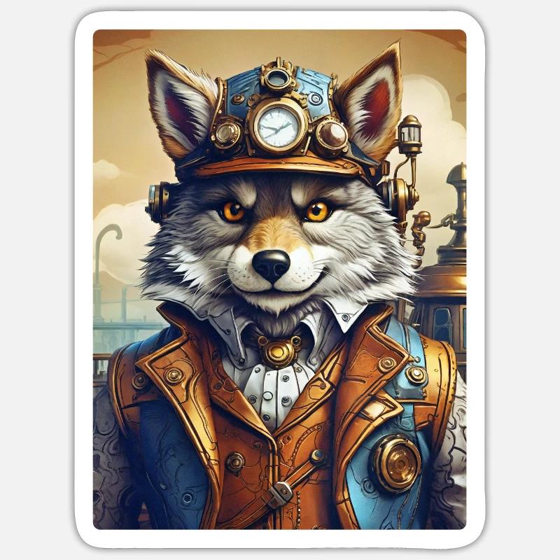 Steampunk Wolf 1.22 - Sticker size S (10 x 10 cm) - white matte