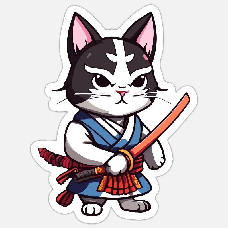 Samurai Cat #42 - Sticker size S (10 x 10 cm) - white matte
