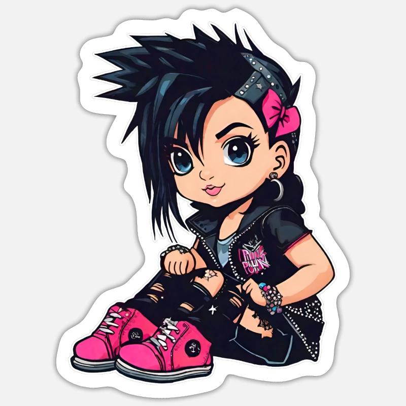 Fille punk gothique cool - Sticker taille S (10 x 10 cm) - blanc mat