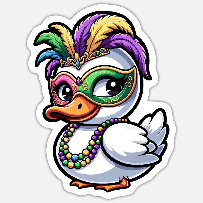 Mardi Gras Duck Mask Feathers - Sticker size S (10 x 10 cm) - white matte
