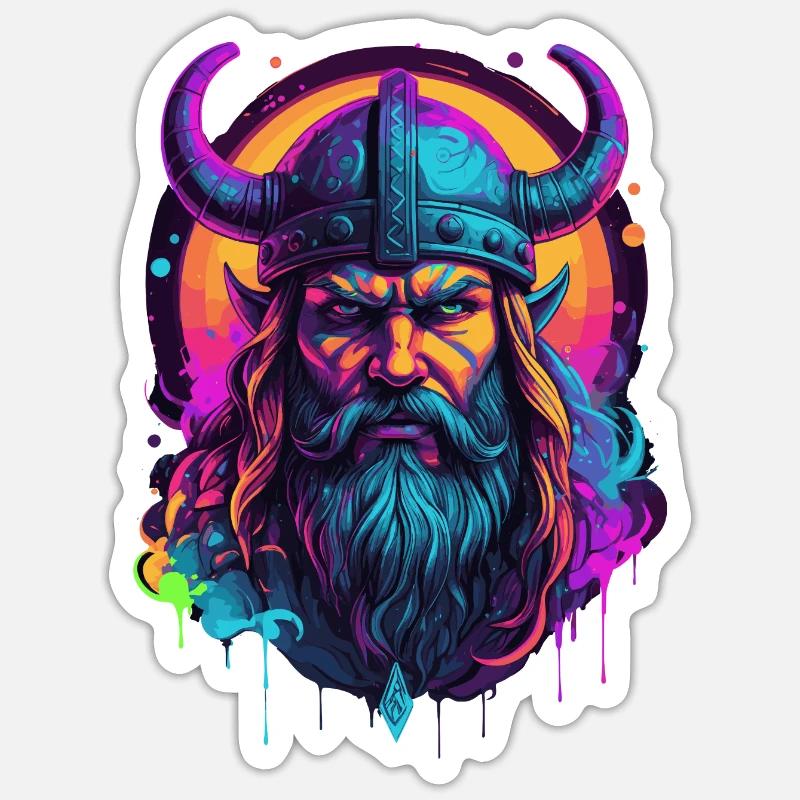Farbenfroher Wikinger - Sticker Größe S (10 x 10 cm) - Mattweiß