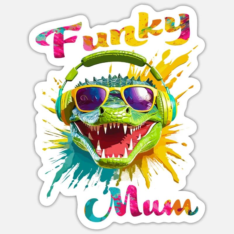 Funky Mama. Geburtstag, Muttertag. Krokodil Sticker Größe S (10 x 10 cm)