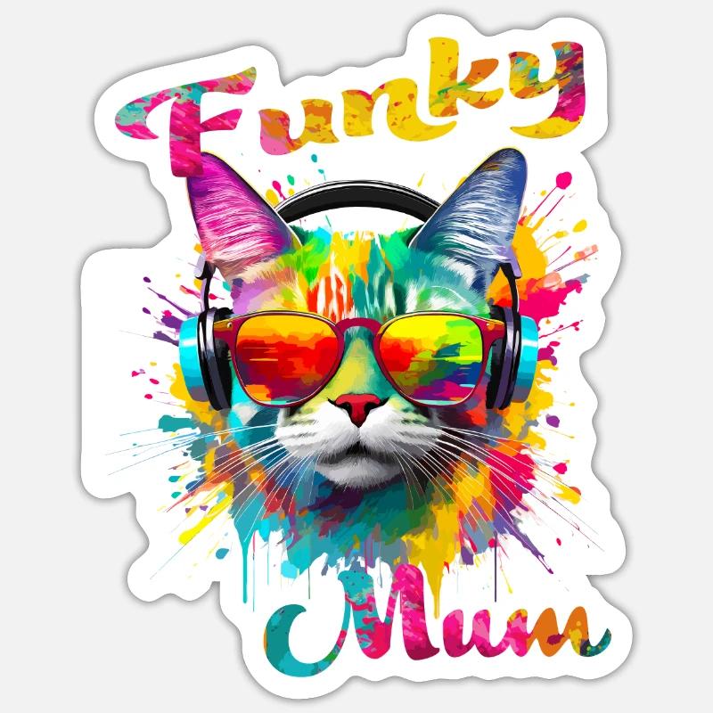 Funky Mama. Geburtstag, Muttertag. Katze Sticker Größe S (10 x 10 cm)