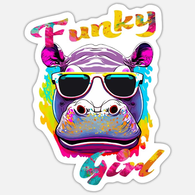 Funky Mädchen Nilpferd Sticker Größe S (10 x 10 cm)