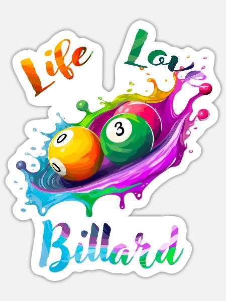 Leben Liebe Billard - Sticker Größe S (10 x 10 cm) - Mattweiß