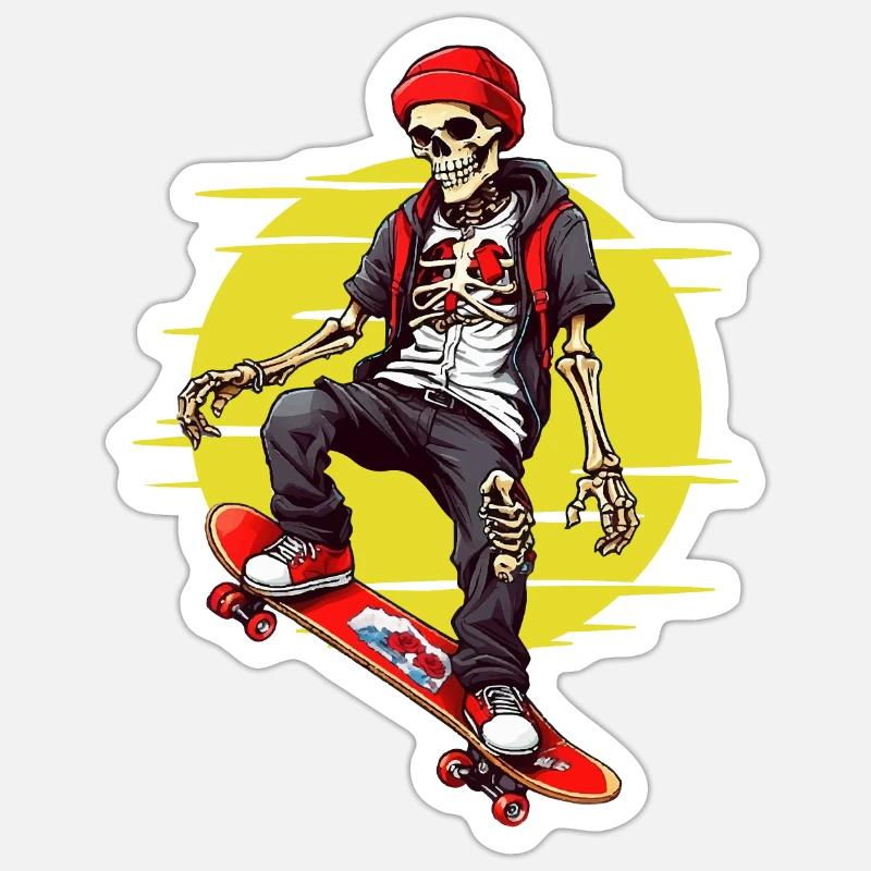 Skateboard Squelette - Sticker taille S (10 x 10 cm) - blanc mat