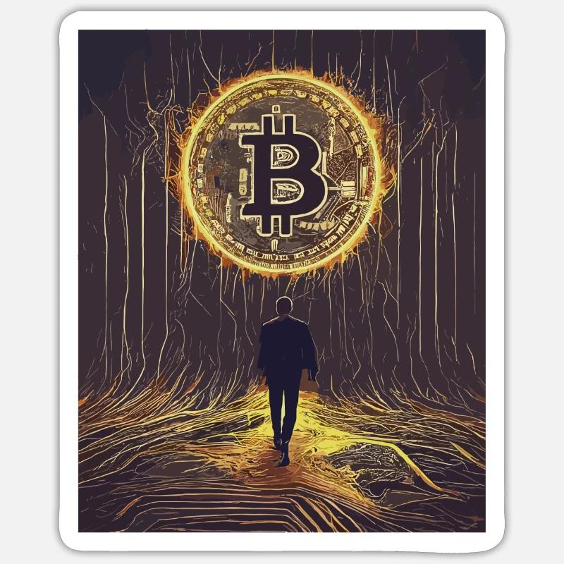 Scène forestière numérique Bitcoin - Sticker taille S (10 x 10 cm) - blanc mat
