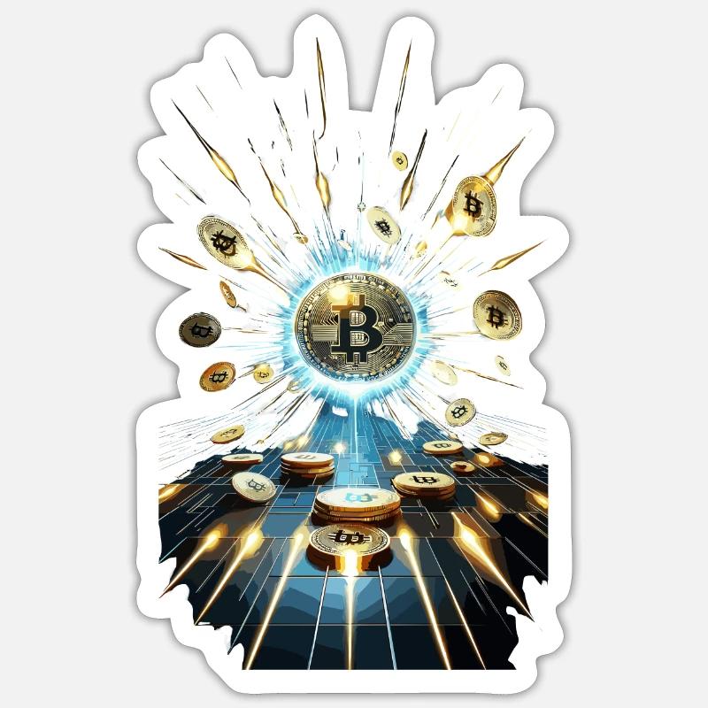 Bitcoin Explosion Digital Art Design - Sticker Größe S (10 x 10 cm) - Mattweiß