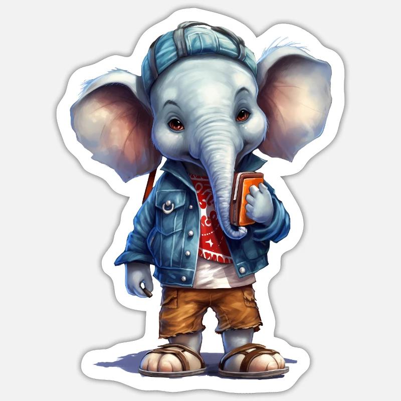 Dessin animé mignon d'éléphant - Sticker taille S (10 x 10 cm) - blanc mat