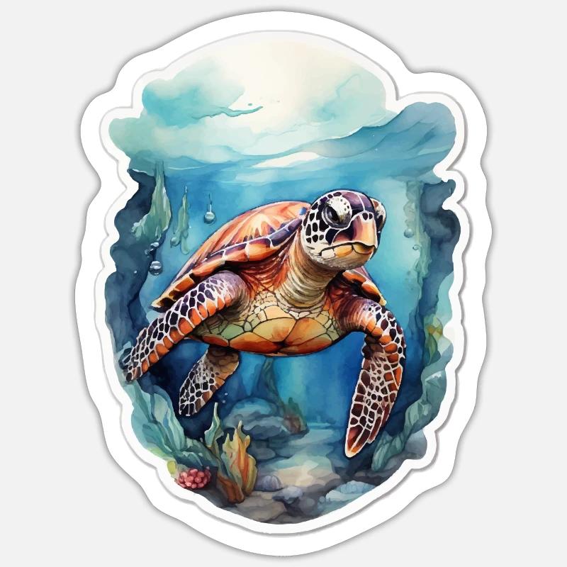 Sea's turtle under water - Sticker size S (10 x 10 cm) - white matte