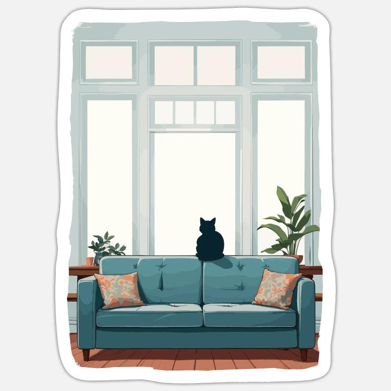 Chat seul à la maison - Sticker taille S (10 x 10 cm) - blanc mat
