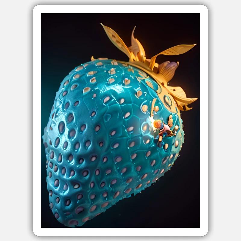 Fraise, technique, high-tech, illustration, bleu Sticker taille S (10 x 10 cm)
