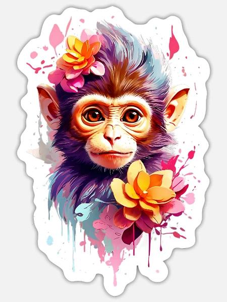 Affe Monkey V1 24 08 - Sticker Größe S (10 x 10 cm) - Mattweiß