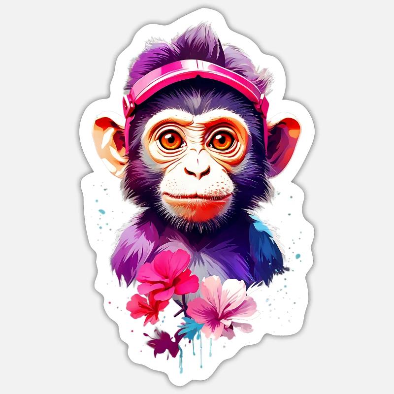 Singe Singe V1 24 10 - Sticker taille S (10 x 10 cm) - blanc mat
