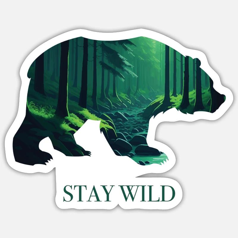 OURS - RESTEZ SAUVAGE - Sticker taille S (10 x 10 cm) - blanc mat