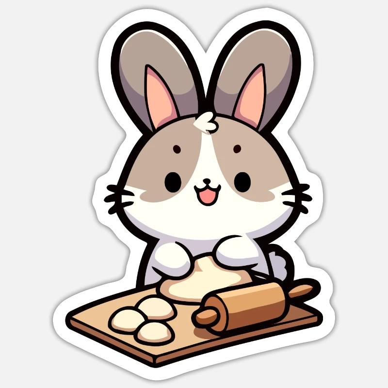 Bunny Baker: The Dough Delighter - Sticker size S (10 x 10 cm) - white matte