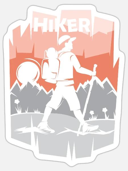 wandern wanderer illustration Natur Berge Symbol - Sticker Größe S (10 x 10 cm) - Mattweiß