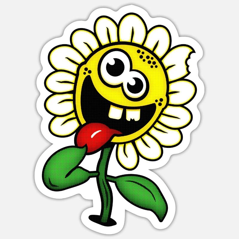 Drôle de fleur heureuse / fleur folle Sticker taille S (10 x 10 cm)