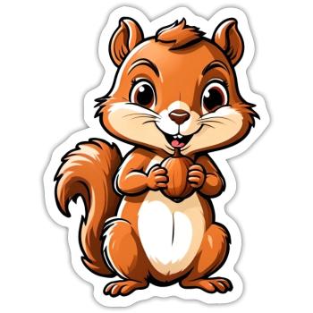 Niedliches Cartoon-Eichhörnchen mit Eichel - Sticker Größe S (10 x 10 cm) - Mattweiß - Vorne