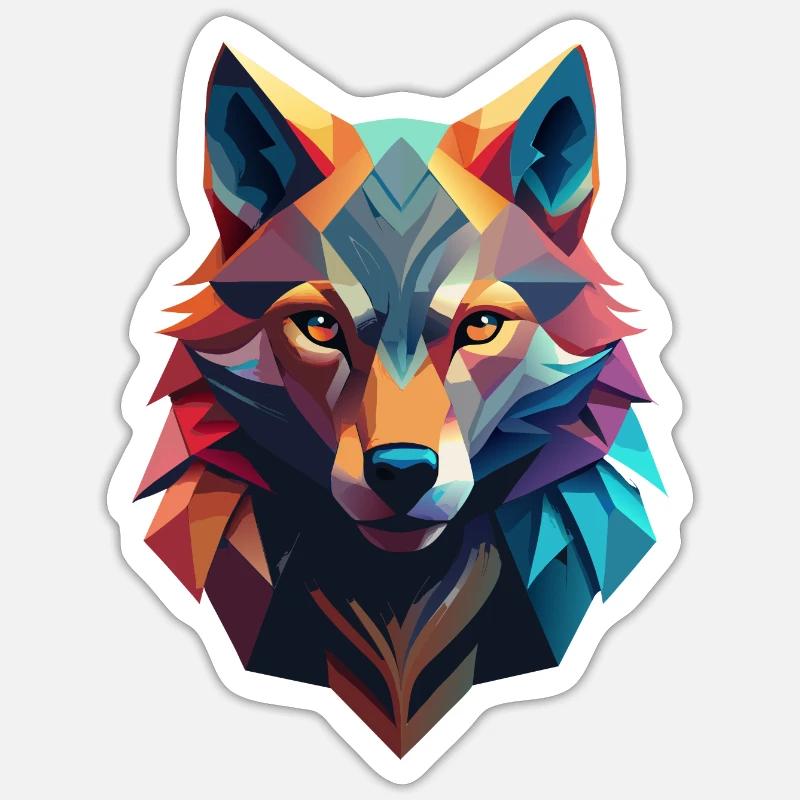 Low-Poly-Avatar eines Wolfes - Sticker Größe S (10 x 10 cm) - Mattweiß