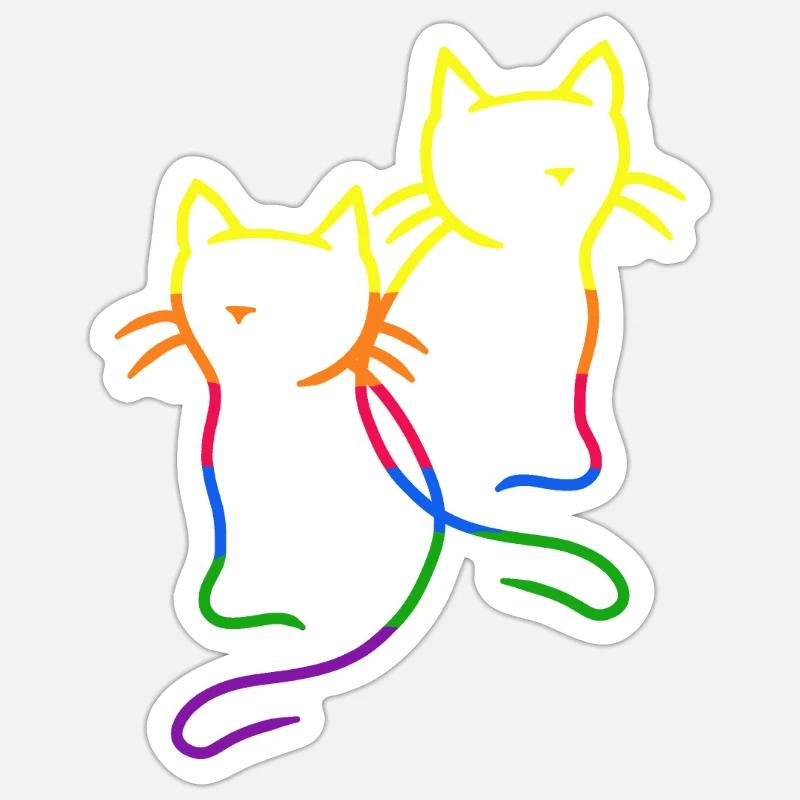 80er 90er Retro Katzen Regenbogen LGBT Katze - Sticker Größe S (10 x 10 cm) - Mattweiß