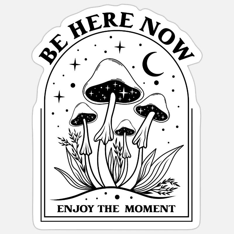 Champignons et magie - Sticker taille S (10 x 10 cm) - blanc mat