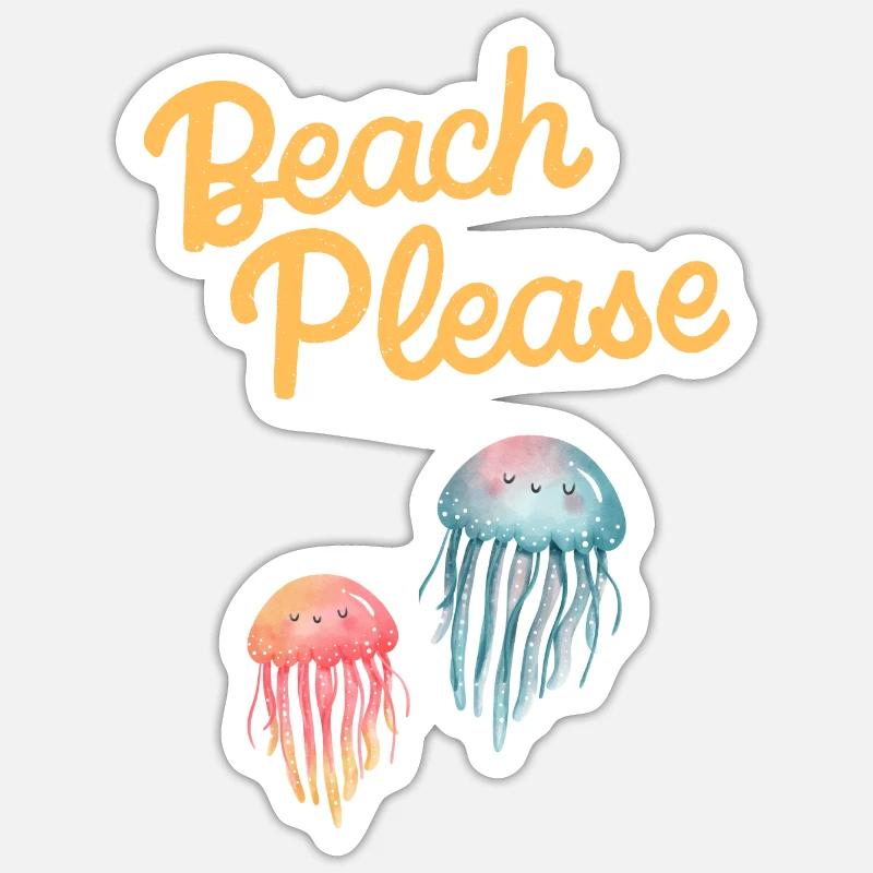 beach please jellyfish - Sticker size S (10 x 10 cm) - white matte