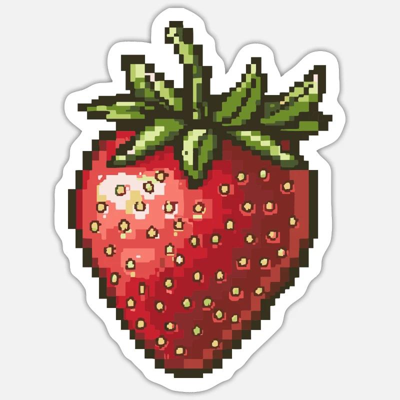 Erdbeere Pixel Symbol - Sticker Größe S (10 x 10 cm) - Mattweiß