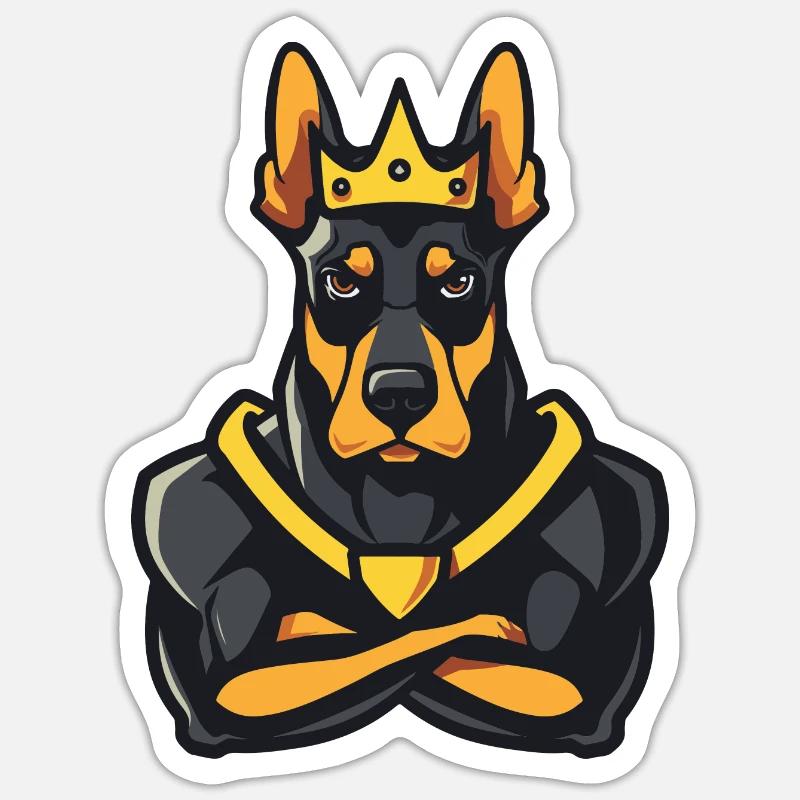 Dobermann Hund Comic Krone - Sticker Größe S (10 x 10 cm) - Mattweiß