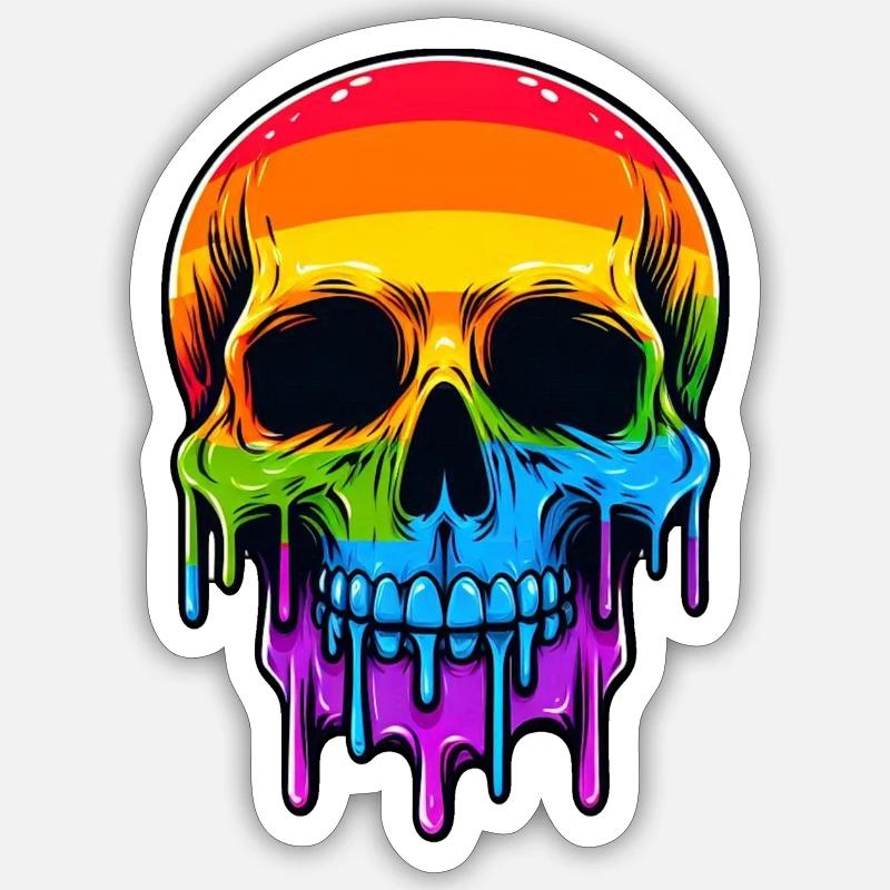 Melthing Rainbow Skull - Sticker size S (10 x 10 cm) - white matte