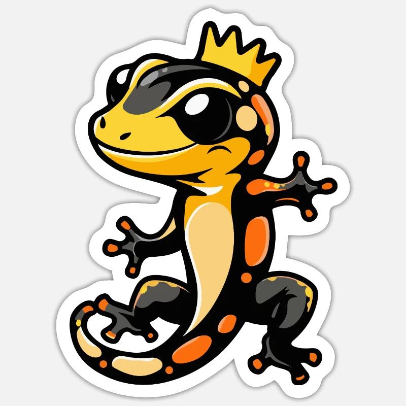Echse Comic Krone - Sticker Größe S (10 x 10 cm) - Mattweiß