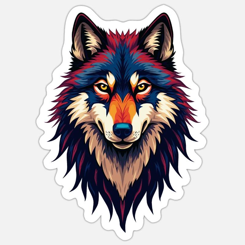 Wolf - Kopf - Tier - farbenfroh - Sticker Größe S (10 x 10 cm) - Mattweiß