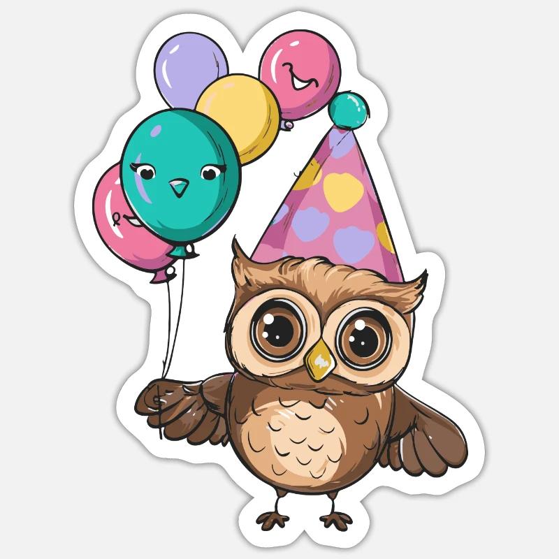 Eule Geburtstag Comic Sticker Größe S (10 x 10 cm)
